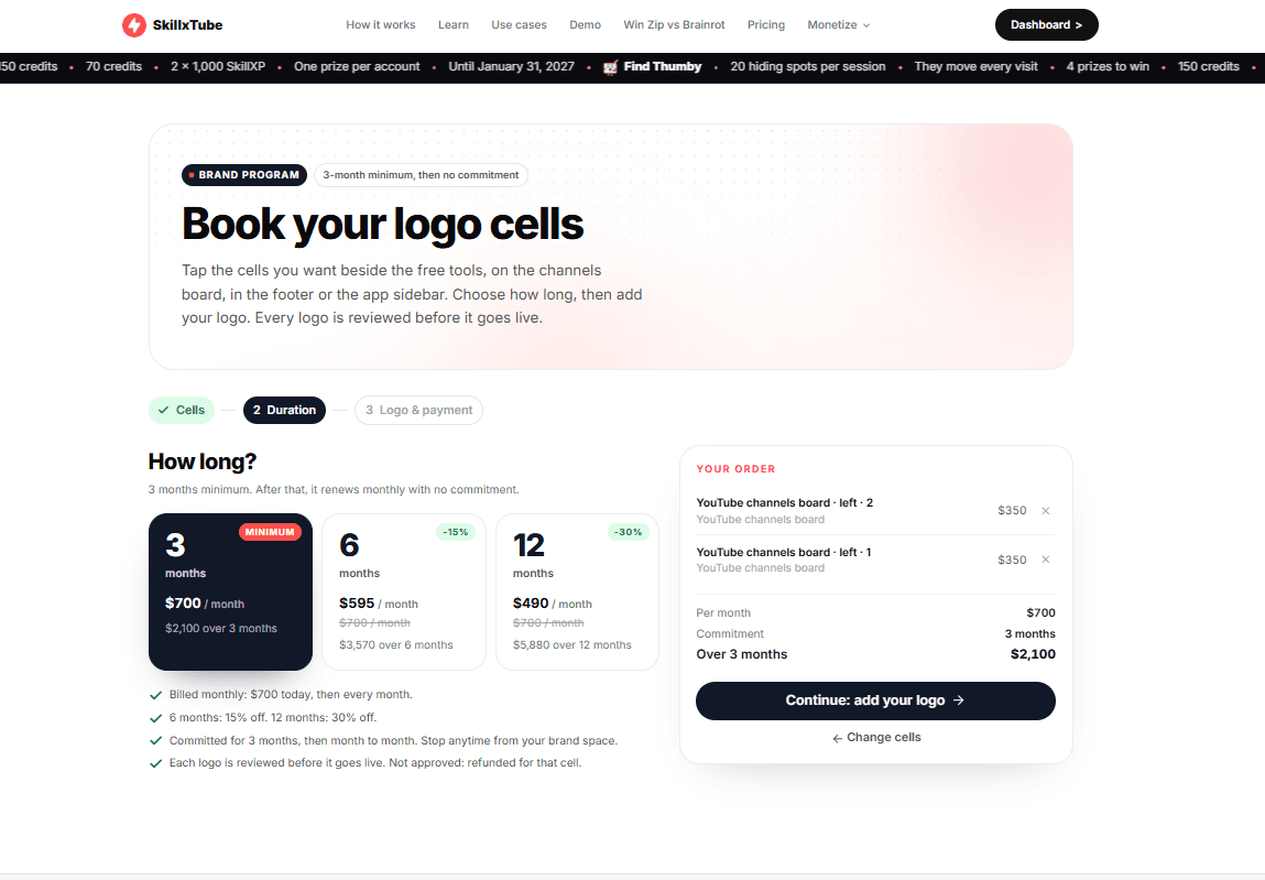 Step 2: a 3, 6 or 12-month duration with discounts, and the summary