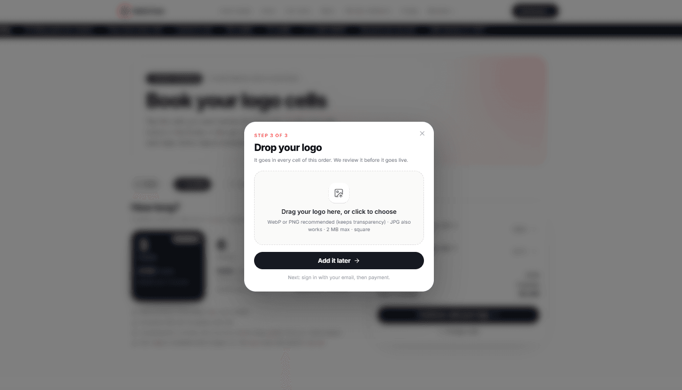 Step 3: the Drop your logo window to upload the logo