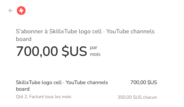 Stripe checkout: a $700 monthly subscription for two logo cells